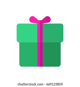 Gift box with ribbon flat icon, filled vector sign, colorful pictogram isolated on white. Present symbol, logo illustration. Flat style design