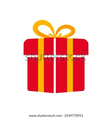 Gift box with ribbon flat icon illustration. surprise red gift box, birthday celebration, special give away package,