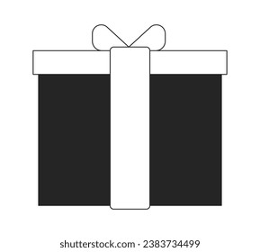 Gift box with ribbon flat monochrome isolated vector object. Special offer. Editable black and white line art drawing. Simple outline spot illustration for web graphic design