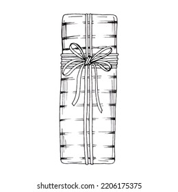 Gift box with ribbon. Hand drawn doodle sketch. Isolated holiday items. Vector image.