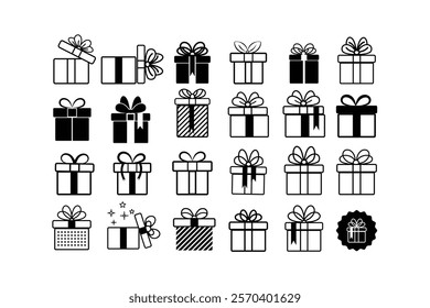 Gift box with ribbon icon big set. Christmas gift icon illustration vector symbol. Eps10.