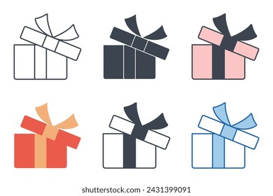 Gift box with ribbon icon collection with different styles. Christmas gift. Gift boxes. Present boxes. Surprise in the box symbol vector illustration isolated on white background