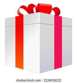 Gift box ribbon icon color vector logo 3d isometric perspective. Isolated realistic wrapped bow giftbox on white background. Celebration birthday holidays date present concept design.