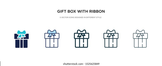 gift box with ribbon icon in different style vector illustration. two colored and black gift box with ribbon vector icons designed in filled, outline, line and stroke style can be used for web,