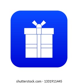 Gift box with ribbon icon digital blue for any design isolated on white vector illustration