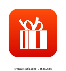 Gift box with ribbon icon digital red for any design isolated on white vector illustration