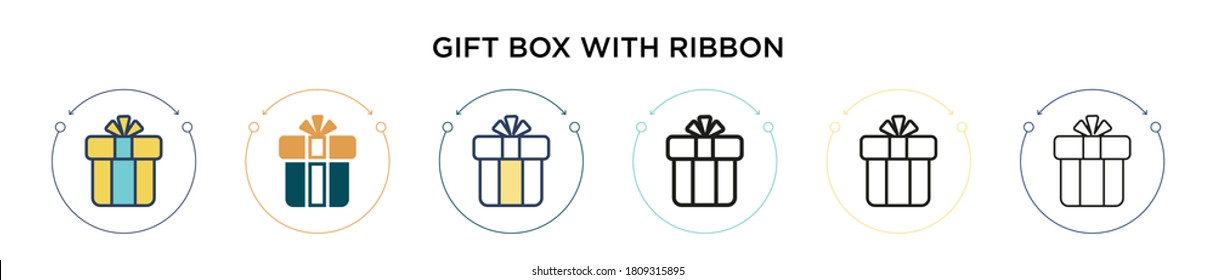 Gift box with ribbon icon in filled, thin line, outline and stroke style. Vector illustration of two colored and black gift box with ribbon vector icons designs can be used for mobile, ui, web
