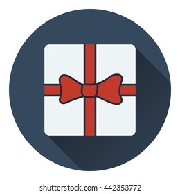 Gift box with ribbon icon. Flat color design. Vector illustration.