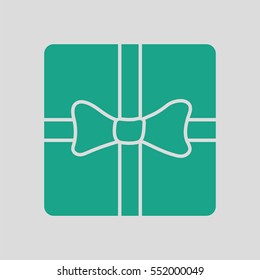 Gift box with ribbon icon. Gray background with green. Vector illustration.