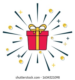 gift box with ribbon. gift box icon with line art. Surprising gift box. Vector illustration.