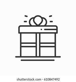 Gift box with ribbon icon. Present, giftbox. Party celebration birthday holidays event carnival festive. Line party element icon. Vector linear design. Illustration. Symbols. Congratulation.