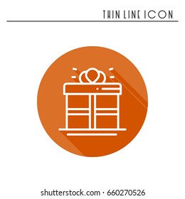 Gift box with ribbon icon. Present, giftbox. Line party element icon. Vector linear design. 