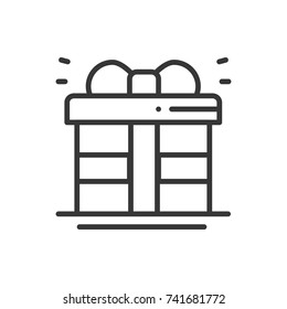 Gift box with ribbon icon. Present, giftbox. New Year celebration holidays decorated pictogram. Line Christmas element icon. Vector simple linear design. Logo llustration. Congratulation. Xmas winter