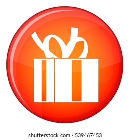 Gift box with ribbon icon in red circle isolated on white background vector illustration