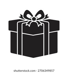 Gift box with ribbon icon representing presents for New Year 2026. Ideal for holiday surprises and seasonal sales.
