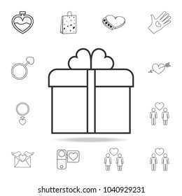 gift box with ribbon icon. Set of Love element icons. Premium quality graphic design. Signs, outline symbols collection icon for websites, web design, mobile app on white background