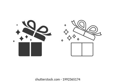 Caja de regalo con conjunto de iconos de cinta, vector de icono de tarjeta de regalo