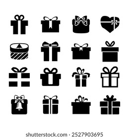 Geschenkbox mit Farbband-Symbol Set. Geschenkbox Symbol im Trendy Flat Stil.