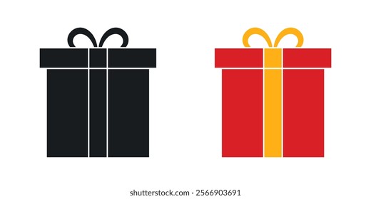 Gift box with ribbon icon set in black and colored