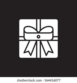 Gift box with ribbon icon vector, filled flat sign, solid white pictogram isolated on black. Present symbol, logo illustration
