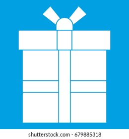 Gift box with ribbon icon white isolated on blue background vector illustration