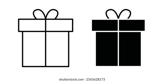 Gift box with ribbon icons in black and white colors