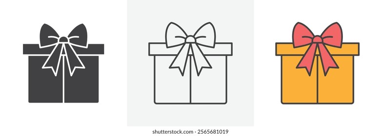 Gift box with ribbon icons in black and colored versions