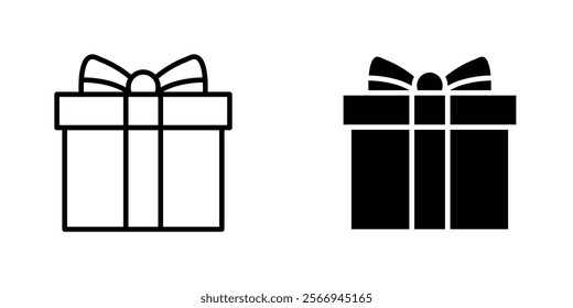 Gift box with ribbon icons. black and white vector set.
