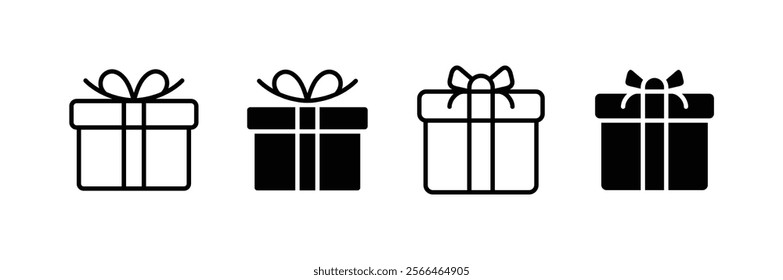 Gift box with ribbon icons Set. flat line silhouette, surprising gift box, Gift wrapping simple black style symbol sign for apps and website, vector illustration.