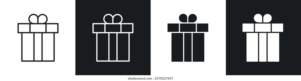 Gift box with ribbon icons vectors set in black. line and flat versions