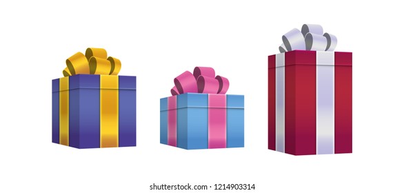 Gift box with ribbon isolated on white background. Vector illustration, 3d style.