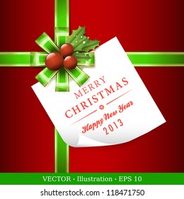 Gift box with ribbon and label.  Vector Illustration.
