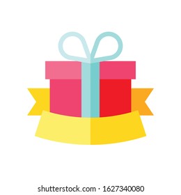 Gift box with ribbon label vector illustration, flat design icon