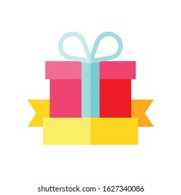 Gift box with ribbon label vector illustration, flat design icon