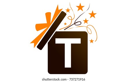 Gift Box Ribbon Letter T