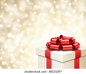 Gift box with ribbon and light. Vector background eps 10.