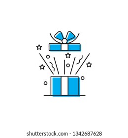 Gift box with ribbon line icon, outline vector sign, linear style pictogram isolated on white. Symbol, logo illustration. 