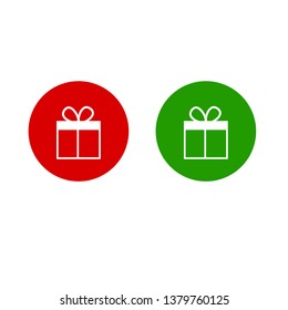 Gift box with ribbon line icon on red and green background for holiday 