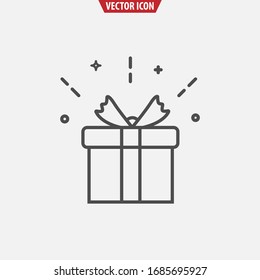 Gift box with ribbon line icon. Linear style pictogram isolated on white. Isolated on white background. Vector illustration