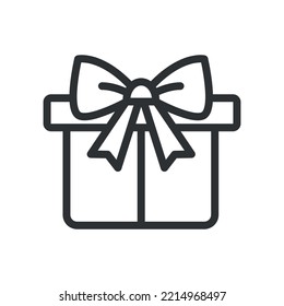 Gift box with ribbon line icon. Present pack symbols. Vector illustration