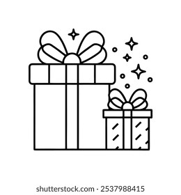 Gift Box With Ribbon Line Icon, Outline Vector Sign On White Background. Surprise Gift Box Icon Set. Vector Illustration, eps 10.