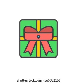 Gift box with ribbon line icon, filled outline vector sign, linear colorful pictogram isolated on white. Present symbol, logo illustration