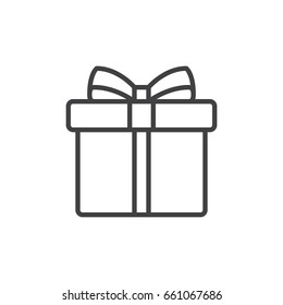 Gift Box With Ribbon Line Icon, Outline Vector Sign, Linear Style Pictogram Isolated On White. Symbol, Logo Illustration. Editable Stroke. Pixel Perfect