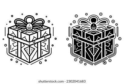 Caja de regalo con icono de línea de cinta,Icono de caja de regalo,Juego de iconos de caja de regalo como presente, descuento, paquete, etiqueta de precio