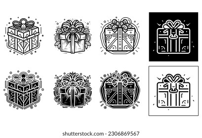 Gift box with ribbon line icon,Gift box icon,Set of gift box icons, such as present, discount, package, price tag
