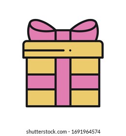 Gift box with ribbon in line style. Present, giftbox. Party, celebration, birthday, holidays theme. Vector illustration.
