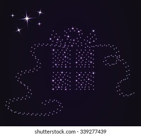 Gift box with ribbon made from the stars. Vector illustration.