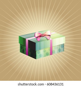 Gift box with ribbon on abstract background. Vector illustration for greeting cards