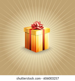 Gift box with ribbon on shine background. Good for invitation, print, card. Vector illustration