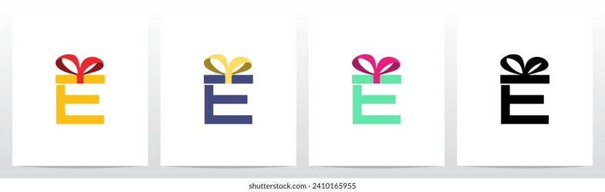 Caja De Regalo Con Cinta En La Letra Superior Diseño De Logotipo E